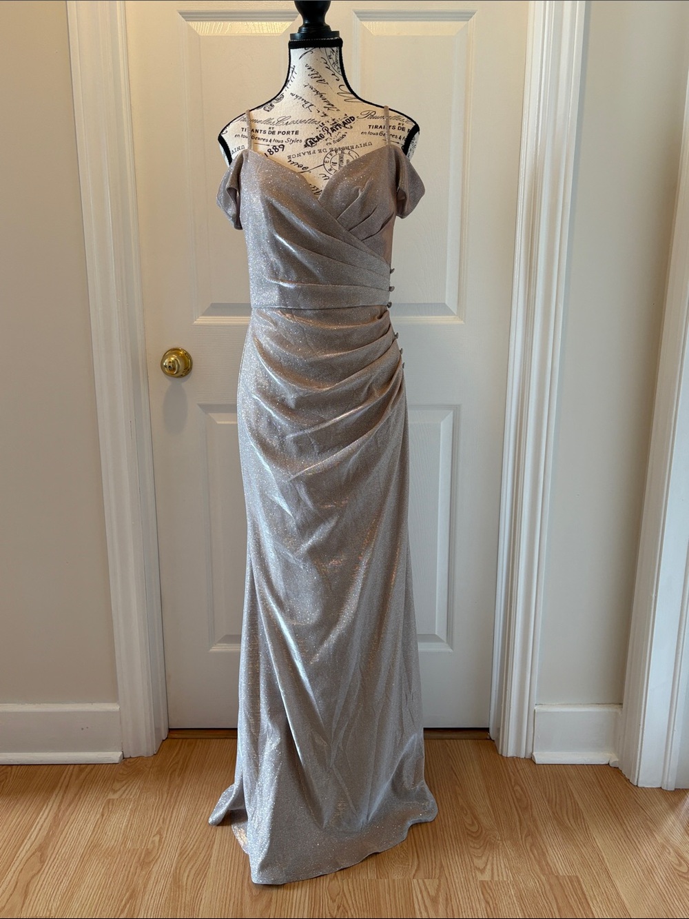 Oleg Cassini Off-Shoulder Shimmer Gown